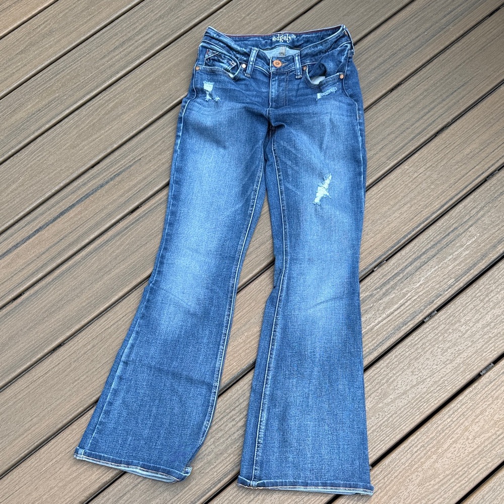 Edgely Distressed Blue Flare Jeans